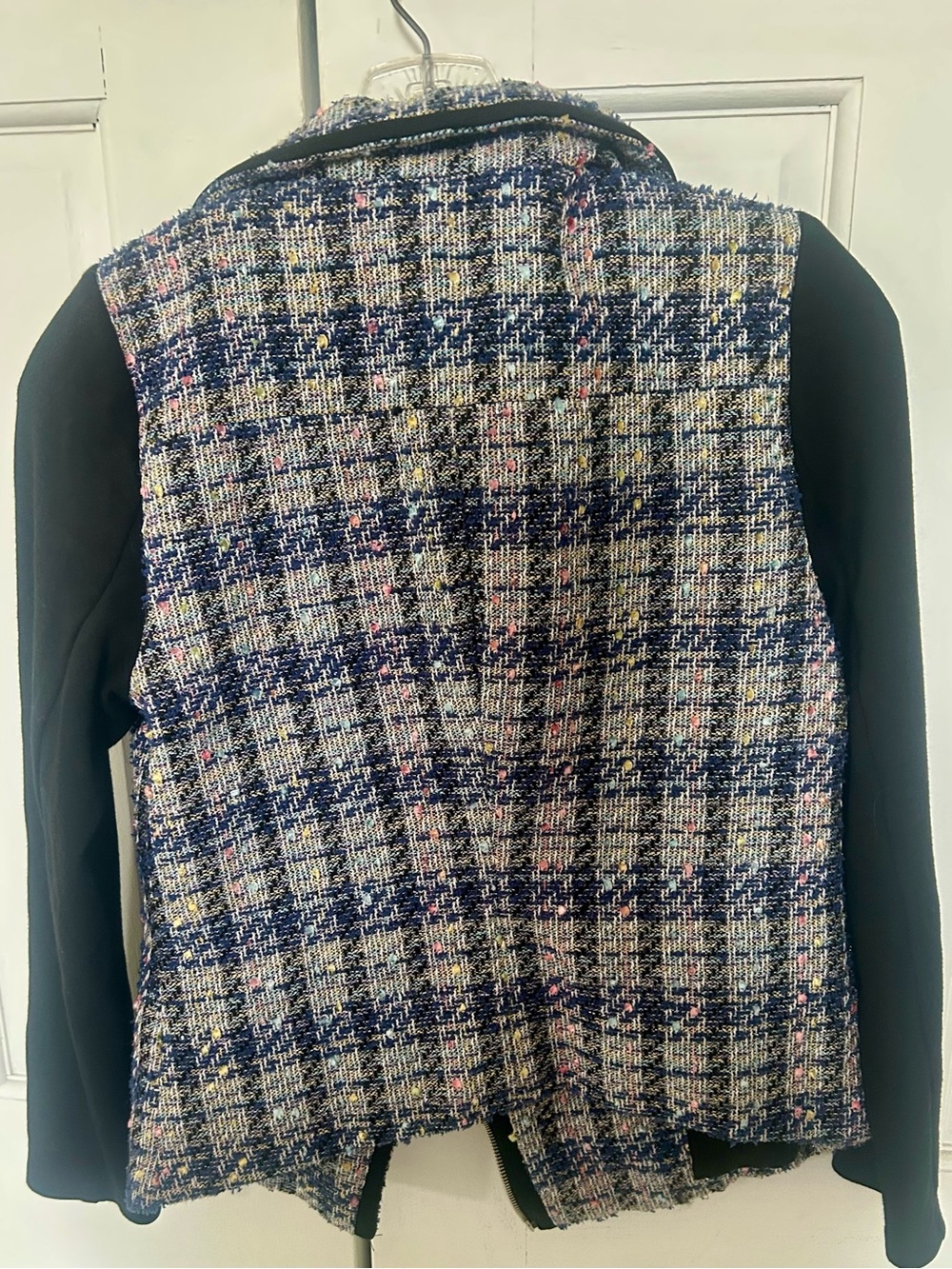 Tinley Road Navy Tweed Blazer Jacket with Black Sleeves - Picture 3 of 3